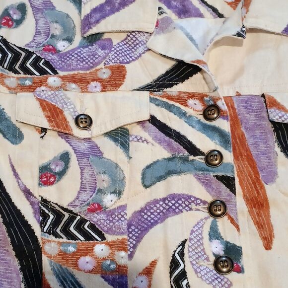 Chicos Abstract Print Button Up Jacket-Size 1 / Medium-Linen Blend-Pockets-ASOTV - Picture 4 of 8